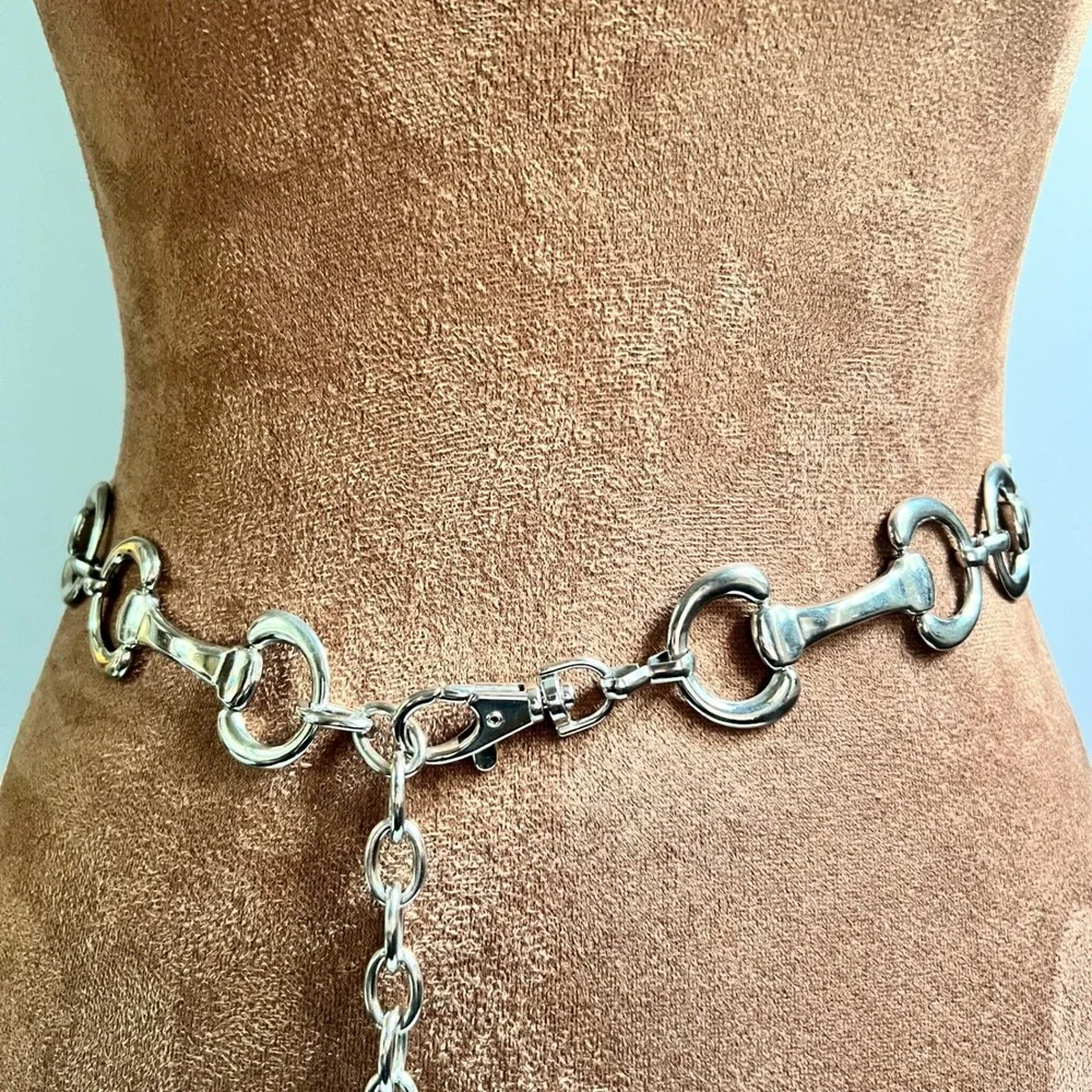 Silver Snaffle Bit Horse Equestrian Chain Belt Adjustable 26-50 Inch Old Money